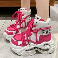 Botas de motociclista con plataforma plana alta que aumenta la altura para mujer