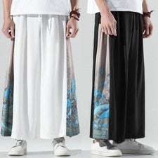 Hombres Pantalones Empalme Cintura Elástica Sueltos Pierna Ancha Pantalones Estilo Oriental Étnico