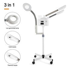 Vaporizador facial frío/caliente 3 en 1 ozono UV 5x lámpara de aumento LCD salón de cuidado de la piel