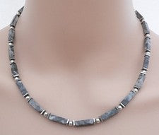 Collar Joyería Piedra Preciosa Natural Labradorita Gris Negro Mármol 226q