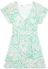 Vestido para mujer - Vestido estampado verde rosa - Mini vestido - Grande - Jersey algodón