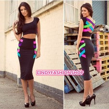 Sexy Moda Club Colorido Vendaje Bodycon Vestido Para Mujer Cóctel Prendas para club nocturno EE. UU.