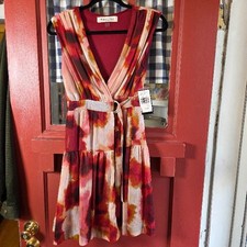 Vestido para mujer Taylor rosa borgoña estampado abstracto sin mangas con cinturón talla 2 nuevo con etiquetas
