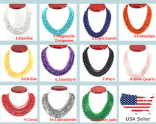 Collar de piedras preciosas hecho a mano joyería suave redondo con cuentas con broche de langosta plateada
