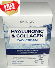 Crema de día facial Skin 2.0 con hialurónico y colágeno, cuidado diario de la piel facial