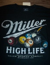 Camiseta de Billar ESTILO VINTAGE MILLER HIGH LIFE CERVEZA HOMBRE GRANDE NUEVA PISCINA