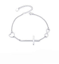 Pulsera mujer 925 plata cruz corazón infinito brazalete circonita "Love Jesus Forever"