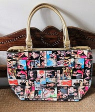 Para mujeres Michelle Obama Bolso Cartera Revista Tema Brillante Tono Dorado Herrajes Nuevo
