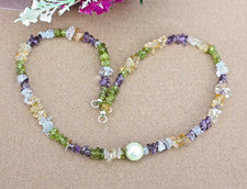 Cadena de piedras preciosas divisor multicolor + perla, 45 cm (Dkl-33)