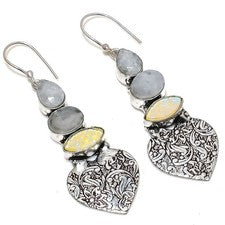 Ópalo triple amarillo, piedra lunar 925 pendiente de joyería de plata...
