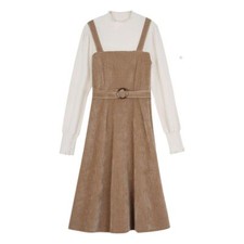 Vestido midi de mujer de moda cordón con cinturón incorrecto dos piezas túnica volantes mangas abullonadas