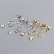 Pendientes largos de plata 925 circonitas con cadena y colgante redondo para mujer