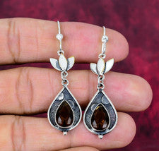 Pendientes de diseño de plata de ley 925 hechos a mano con piedras preciosas de topacio ahumado joyería