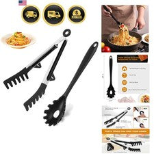 Juego de cuchara de espagueti y pinzas para pasta de silicona mejoradas - Tenedor de pasta resistente con...