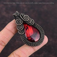 Pera Rojo Fuego Labradorita Piedra Cobre Cumpleaños Nuevo Alambre Envuelto Colgante Joyería