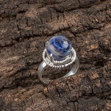 Anillo de plata esterlina 925 con piedras preciosas de sodalita hecho a mano joyería anillo regalo para esposa