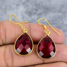 Pendiente para mujer enchapado en oro joyería plata esterlina 925 piedras preciosas granate