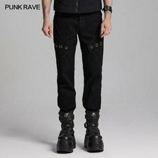 Punk Rave Hombres Negro Gótico Punk Metal Ojales Hermosos Pantalones Informales Pantalones