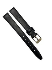 Correa de reloj negra de cuero genuino de 10 mm - Correa delgada de grano plano hebilla dorada/plateada