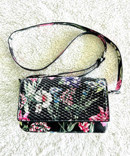 Bolso Bandolera ZARA Mujer Acolchado Negro Floral Imitación Cuero Nuevo