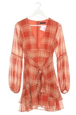 Vestido de fiesta PrettyLittleThing gasa rojo beige estampado a cuadros mujer talla 36