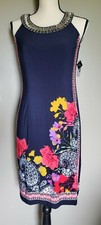 Vestido lápiz para mujer Roz & Ali XS elástico azul marino floral escote con cuentas