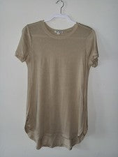 Mujer Talla Mediana Moda Nova Beige Cuello Redondo Camiseta con Dobladillo Alto-Bajo