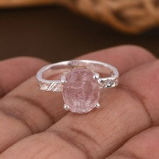 Conjunto de anillo de piedras preciosas de plata 925 con forma ovalada de cuarzo fresa natural joyería