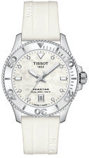 Reloj Tissot Seastar 1000 madreperla esfera blanca correa de goma blanca para mujer