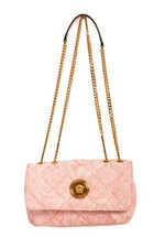 Bolso de Hombro Versace Para Mujer Pequeño Rosa Jacquard Dorado Medusa Acolchado