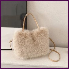 Bolso de Mano de Piel Sintética Para Mujer Cubo Felpa Diseño de Lujo Damas Bolsos de Mano Suave Invierno