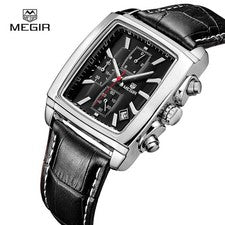 Megir Reloj Hombre Negocios Analógico Cronógrafo Luminoso Rectángulo Reloj Cuarzo