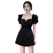 Elegante vestido para mujer de moda francesa dulce cuello cuadrado manga burbuja