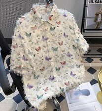 Moda Para hombres Borlas Cuello Botón Fiesta Mariposa Estampado Pantalones Mangas Cortas