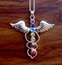 Colgante grande ENFERMERA RN CRISTAL CURACIÓN CADUCEO cadena de plata de ley 925 de 22"