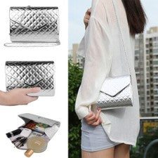 Bolso sin asas acolchado de textura para mujeres con cadena plateada Bandolera Bolso de mano de moda