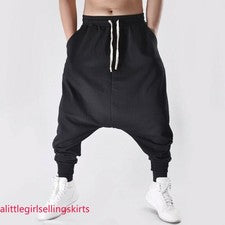 Pantalones de chándal de entrepierna baja sueltos con cordón cónico harén pantalones moda para hombre