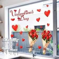 Pegatinas de ventana estáticas en forma de corazón con flores para decoración del hogar de San Valentín