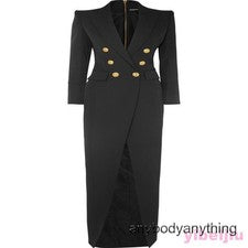 Sexy Para Mujer Largo Doble Pecho Vestido Abertura Noche Bodycon Blazer Largo