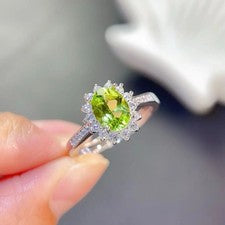 Anillo de peridoto natural de plata de ley 925 para mujer certificado de joyería fina