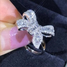 Mujeres Moda Aleación Blanco Cristal Arco Anillo Compromiso Boda Joyería Regalo