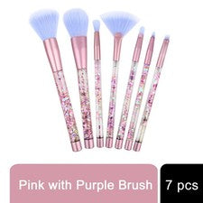 Juego de brochas de maquillaje cósmico 7 piezas rosa púrpura líquido brillo mango kit de belleza