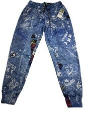Pantalones Jogger Graffiti Estilo Denim Bel-Air Estampados Frescos Cordón Talla L Nuevos con Etiquetas
