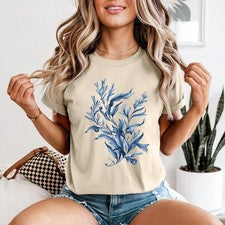 Ilustración botánica plantas follaje mujer camiseta naturaleza arte damas camiseta