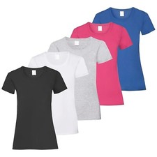 Camiseta informal de verano de manga corta cuello redondo de algodón liso para mujer