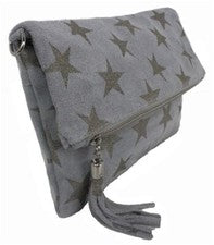 Umhängetasche Damen Leder Schultertasche Wildleder Grau Handtasche Klein Clutch