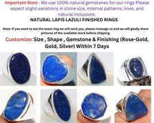 Joyería anillo chapado en plata 925 acabado fino lapislázuli para hombre y mujer