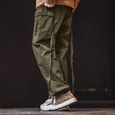 Moda Para hombres Retro Multi-bolsillo Carga Pantalones Rectos Informales Sueltos Pantalones Largos