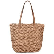 Bolso de playa de paja grande para mujer Bolso de mano de paja Tejido con cremallera Sum...