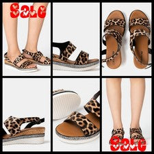 OFERTA SANDALIAS FIRETRAP TALLAS 4-8 ESTAMPADO LEOPARDO TACÓN CUÑA MEDIO HEBILLA CORREA TRASERA